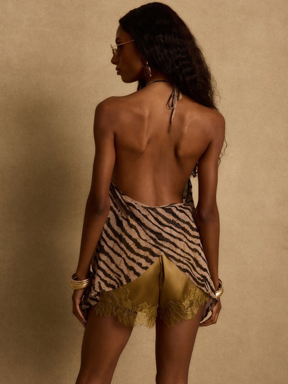 12th Tribe Rayna Tiger Stripe Halter Top Size L